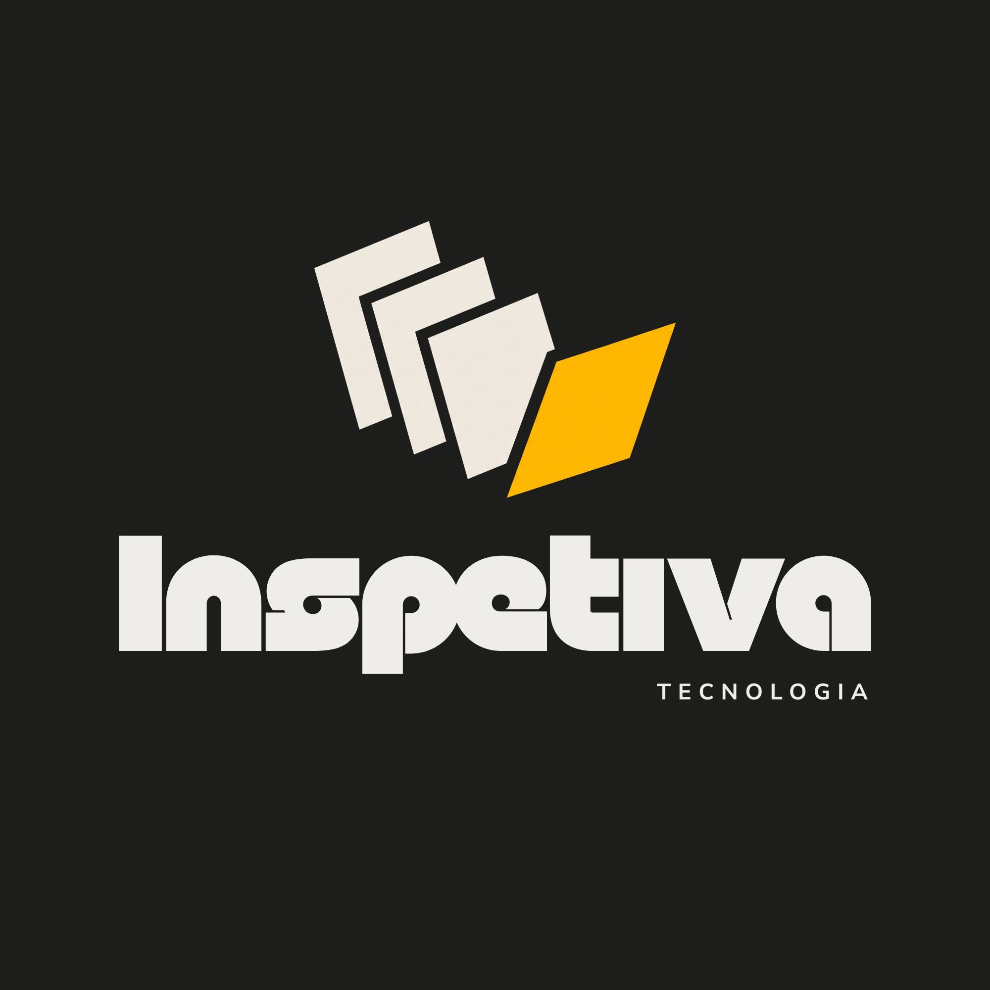 Logotipo da Inspetiva Tecnologia: três folhas em creme alinhadas e uma quarta em âmbar, fora do padrão.